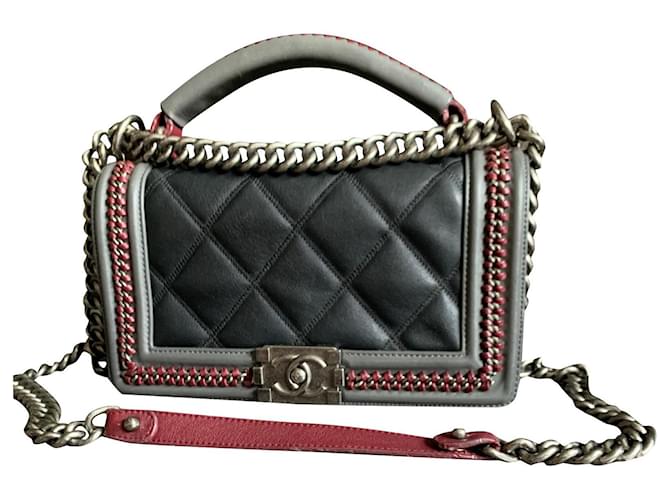 Chanel Boy Black Red Multiple colors Leather  ref.623874