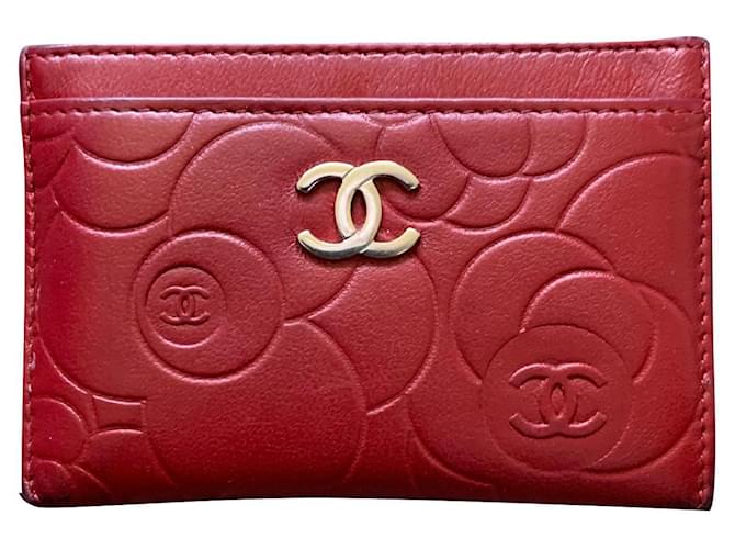 Chanel Porte-cartes Camélia Cuir Rouge  ref.623944