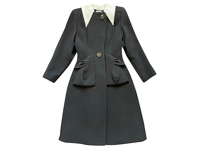 Miu Miu Coats, Outerwear Black White Wool  ref.624176