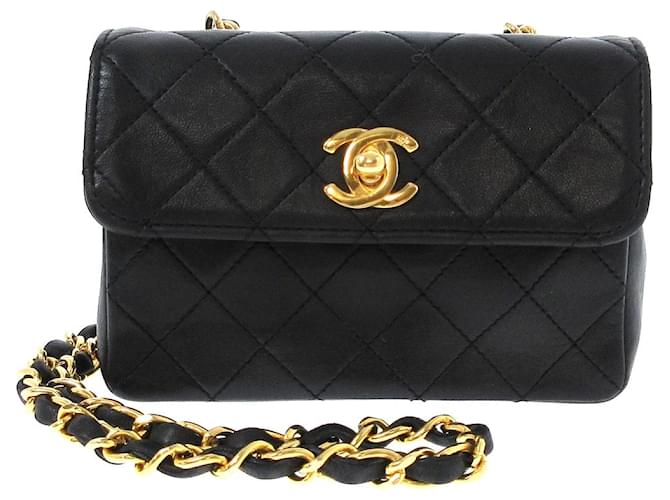 Chanel Mini Matrasse Chain Shoulder Bag Black Pony-style calfskin
