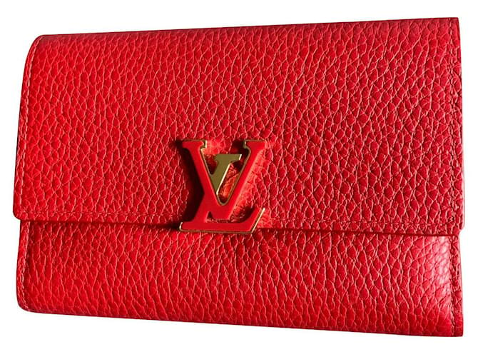 Louis Vuitton Capucines kompakte Geldbörse Rot Leder  ref.624259