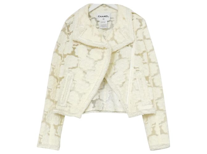 Chanel Kreuzfahrt 2009 Bikerjacke mit beflocktem Blumenmuster Roh