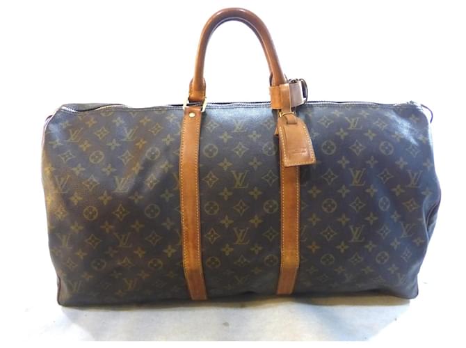 Louis Vuitton keepall 55 Monogram Brown Leather  ref.624333