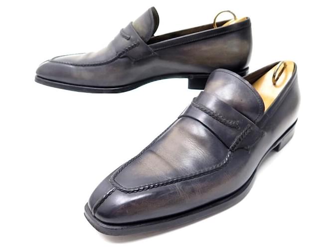 BERLUTI SHOES ANDY DEMESURE LOAFERS 8.5 42.5 + HIRE SHOES Grey Leather  ref.624551