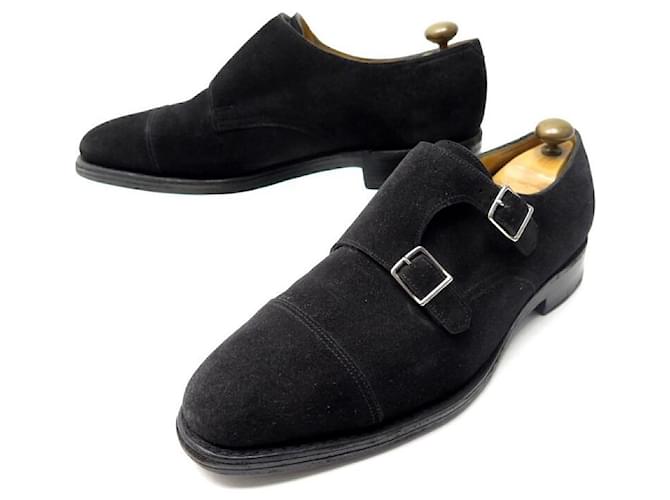 SHOES JOHN LOBB WILLIAM SUEDE LOAFERS BUCKLES 8.5E 42.5 Shoe trees Black  ref.624560
