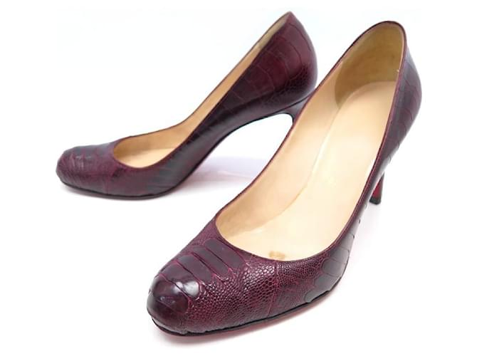 Christian Louboutin CHRSITIAN LOUBOUTIN PUMPS 38 OSTRICH LEATHER BURGUNDY SHOES Dark red  ref.624567