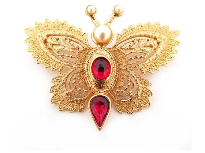 Other jewelry VINTAGE YVES SAINT LAURENT BUTTERFLY BROOCH IN GOLD METAL PEARL BUTTERFLY BROOCH Golden  ref.624576