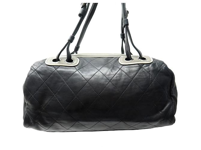 CHANEL BOWLING HANDBAG IN BLACK QUILTED LEATHER 33CM LOGO CC HAND BAG  ref.624600