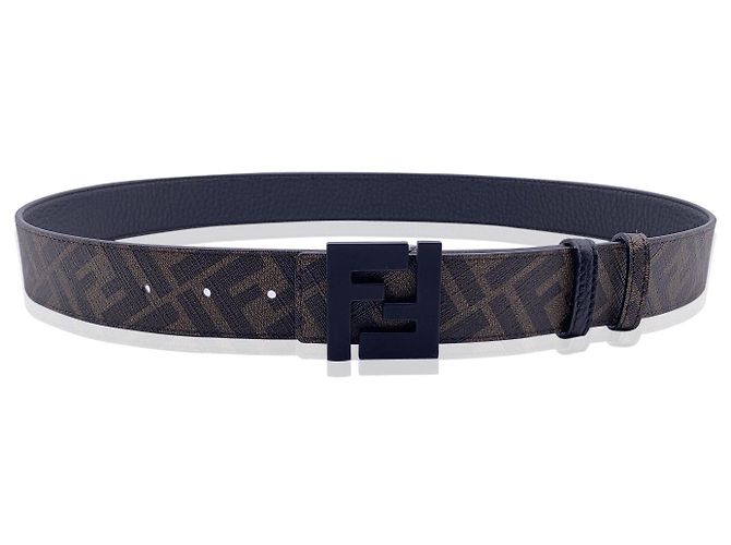 Fendi Brauner schwarzer Monogramm-Zucca-Wendegürtel mit FF-Schnalle