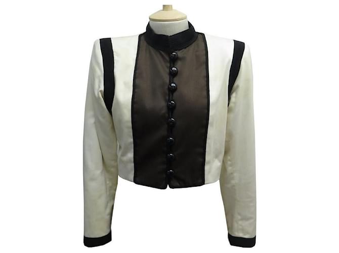 GIACCA VINTAGE YVES SAINT LAURENT S 36 100% GIACCA IN COTONE BIANCO E NERO BICOLORE  ref.624650