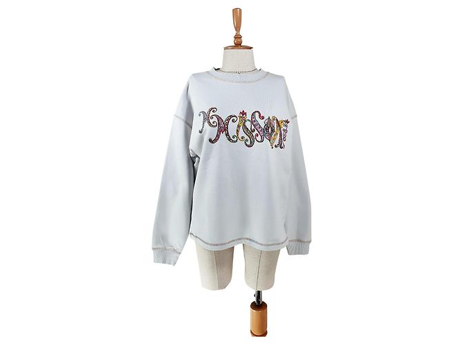 M Missoni Sweatshirt Hellgrau Baumwolle Paisley Print Mehrfarben