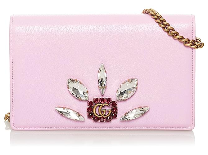 Pink Gucci GG Marmont Embellished Wallet On Chain Crossbody Bag