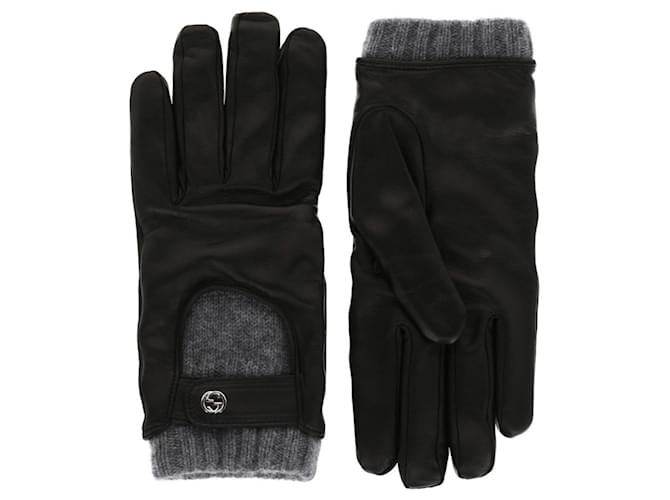 Gucci Handschuhe aus Leder und Kaschmir Schwarz  ref.624768