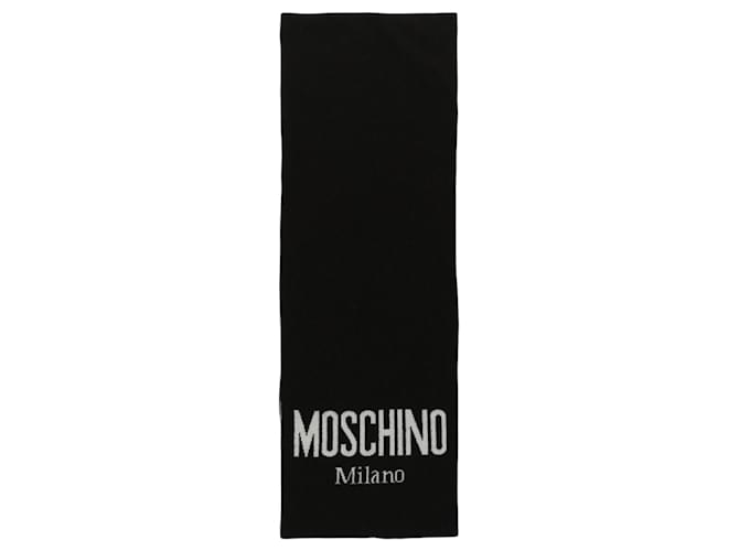 Écharpe en laine bicolore à logo Moschino Noir  ref.624789