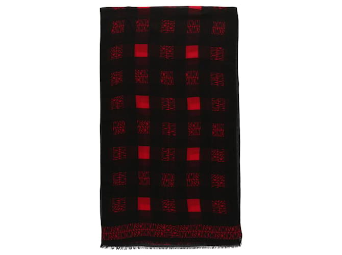 Bufanda de lana a cuadros con logotipo de Moschino Negro  ref.624790
