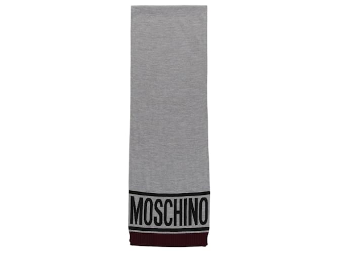 Cachecol de lã com logo reversível Moschino Cinza  ref.624794