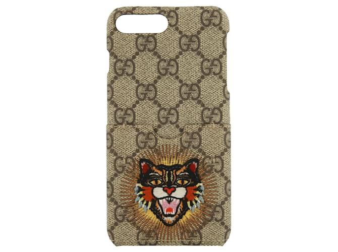 Gucci Tiger Patch GG Supreme iPhone 7 Case Beige Cloth ref.624848