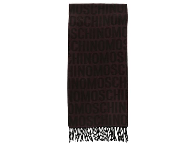 Moschino Logo Wool Fringe Scarf Brown  ref.624849