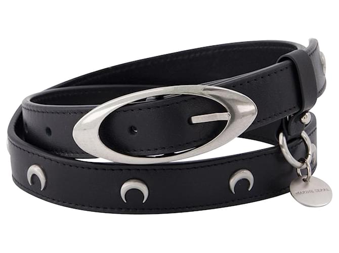 Marine Serre Moon Studded Thin Leather Belt Black ref.624868