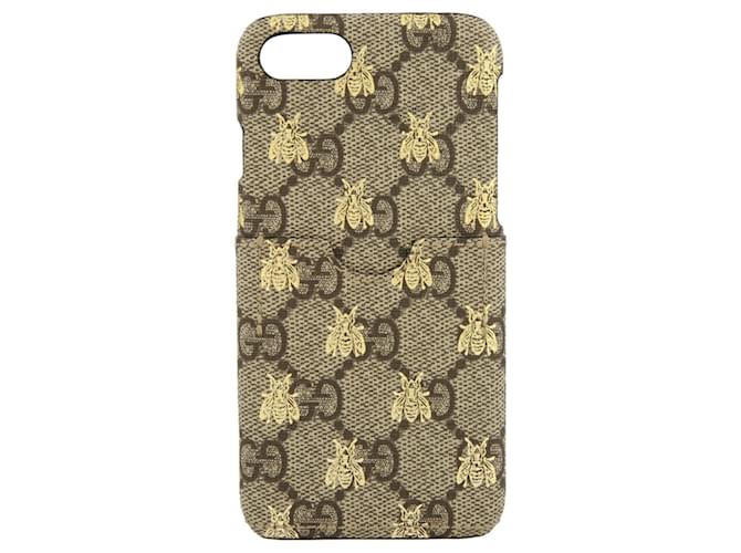 Gucci GG Supreme Bee Monogram iPhone 7 Case Brown Cloth ref.624887