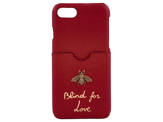 Gucci Leather Bee Enameled iPhone 7 case Red ref.624888 - Joli Closet