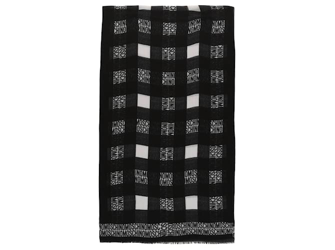 Bufanda de lana a cuadros con logotipo de Moschino Negro  ref.624899