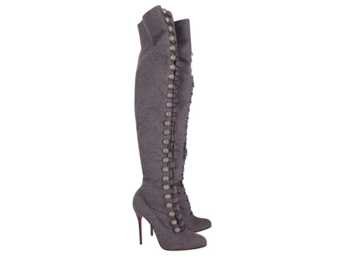 Christian Louboutin Fabiola Thigh-High Boots in Grey Wool  ref.624909