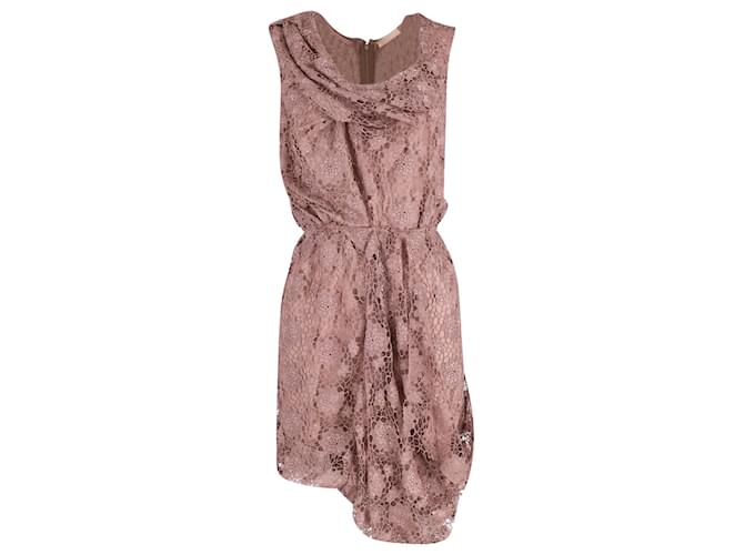 Nina Ricci Draped Lace Dress in Rose Pink Polyester   ref.624927