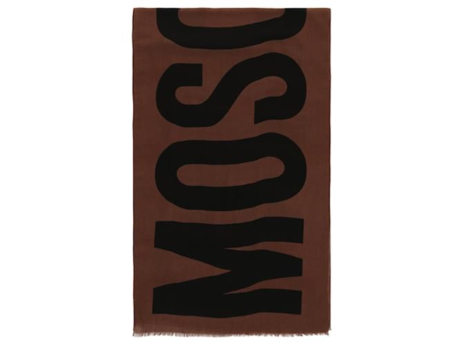 Moschino Logo Print Wool Scarf Beige  ref.624944