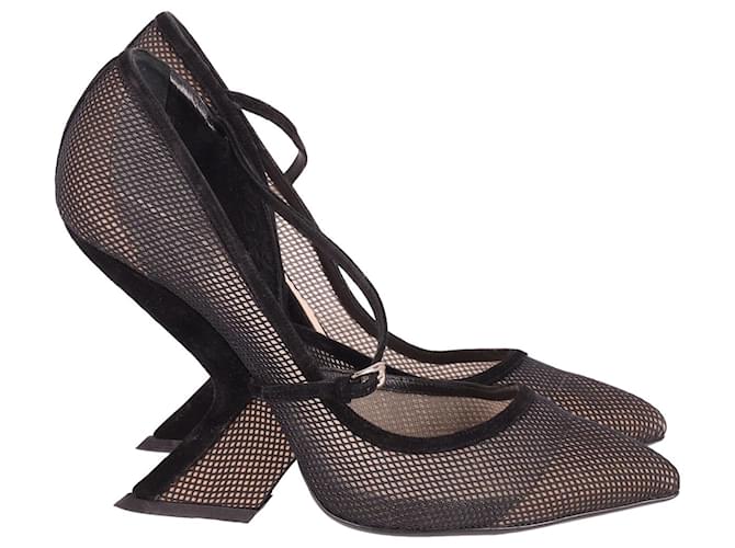 Scarpe con tacco Dior Mary Jane in poliestere a rete nero e pelle scamosciata  ref.624957