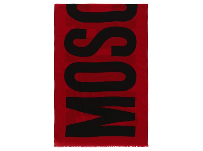 Moschino Logo Print Wool Scarf Red  ref.624967