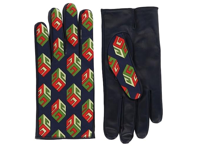 Gucci Cashmere G-Cubed Logo Leather Gloves Multiple colors  ref.624983
