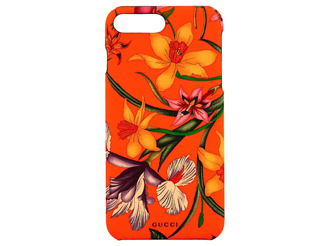 Gucci Neon Floral iPhone 8 Plus Case Orange Cloth  - Joli Closet