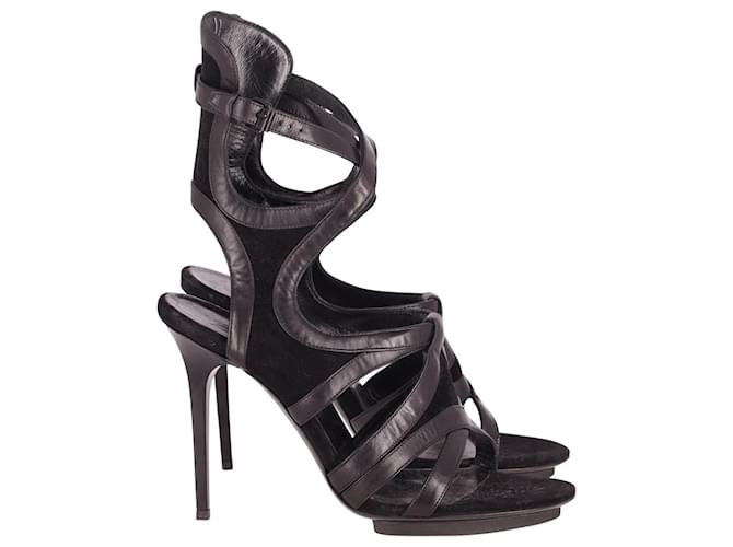 Balenciaga Cut-out Ankle Wrap High Heel Sandals in Black Suede   Leather  ref.624992