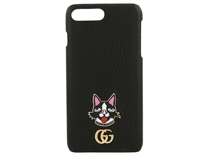Gucci Leather Boston Terrier Esmaltado iPhone 7 caso Preto Couro  ref.624993