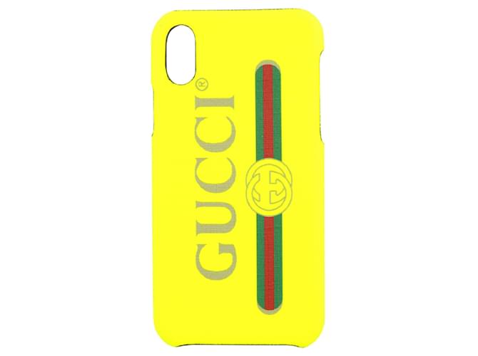 Coque d'iPhone X Gucci Neon Logo Toile Jaune  ref.624996