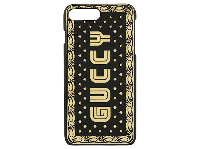 Gucci Sega Guccy iPhone 7 Plus Case Black Leather ref.625044