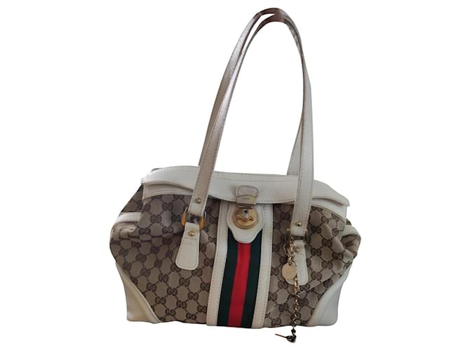 Gucci   vintage White Light brown Leather Cloth  ref.625136