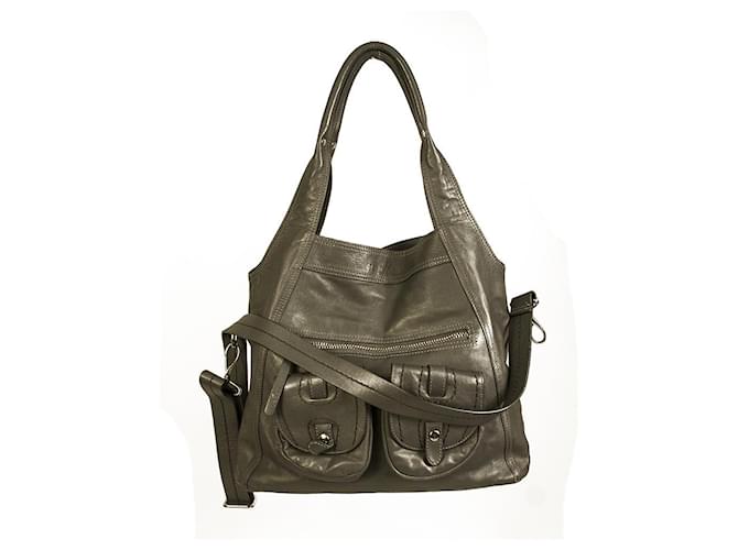 Hogan Gray Leather Front Pockets Tote Handbag Crossbody Shoulder Bag ...