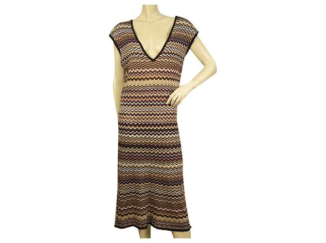 Missoni Lindex Multicolor Shiny Zig Zag Stripes Tricoté Robe mi
