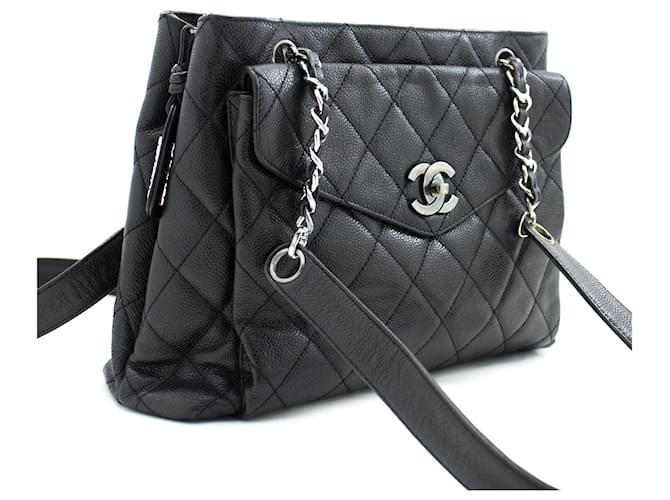 CHANEL Caviar Quilted Chain Shoulder Bag Black Leather Silver Hw ref.625222  - Joli Closet