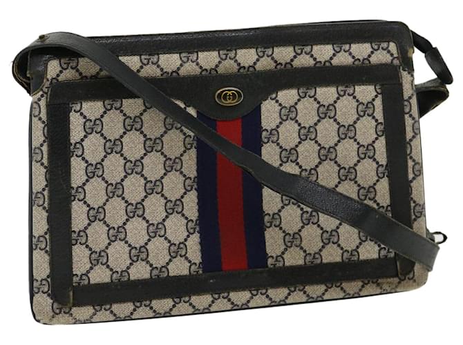 GUCCI GG Canvas Sherry Line Shoulder Bag Beige Red Navy Auth rd2346 Navy blue  ref.625251