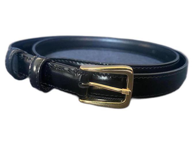 Cinto Céline Uniform de couro preto com fivela dourada 85 cm