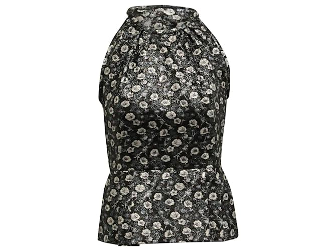 Prada Metallic Floral Halter Top in Black Polyester  ref.625479