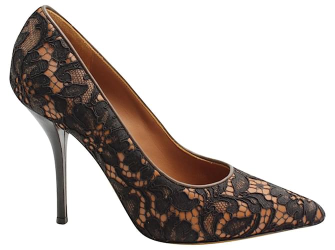 Givenchy Lace Pointed Toe Pumps in Brown Leather  ref.625503