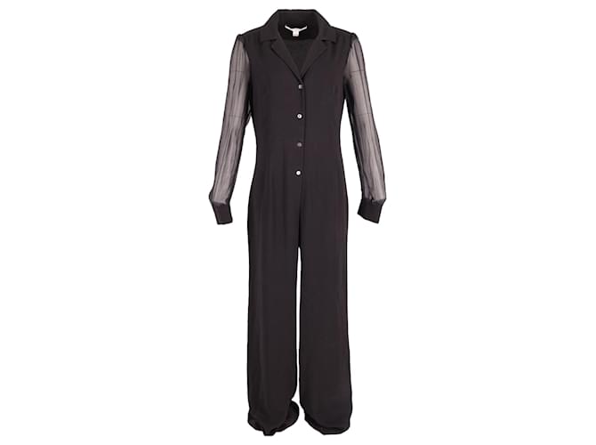 Diane Von Furstenberg Cathy Sheer Sleeved Jumpsuit in Black Polyamide Nylon  ref.625535