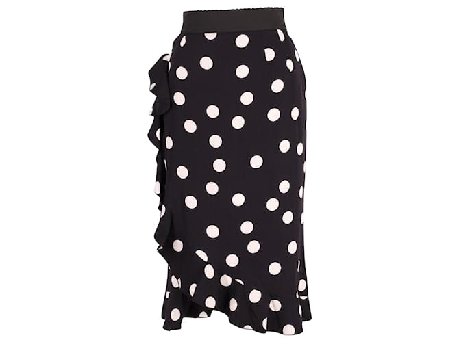 Dolce & Gabbana Polka Dot Pencil Skirt in Black and White Silk  ref.625548