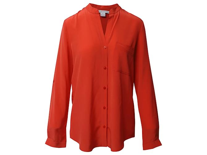 Diane Von Furstenberg Gilmore Buttondown-Bluse aus orangefarbener Seide  ref.625558