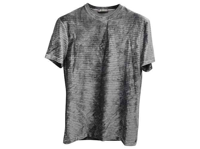 Versace Samt-T-Shirt mit Logo-Prägung aus grauer Viskose Zellulosefaser  ref.625560