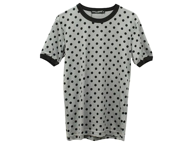 Camisa gola careca Dolce & Gabbana com bolinhas cinza algodão  ref.625565